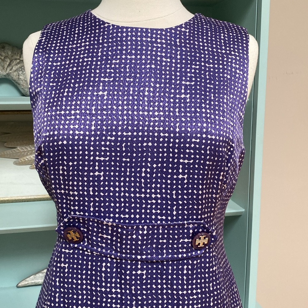 Tory Burch Sleeveless Dress with Silver Logo Details and Side Pockets - Size 6